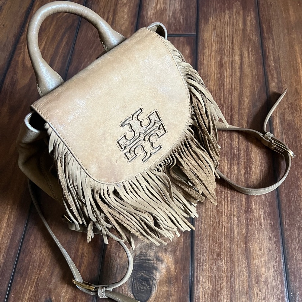 Tory Burch Vintage Suede Fringe Backpack